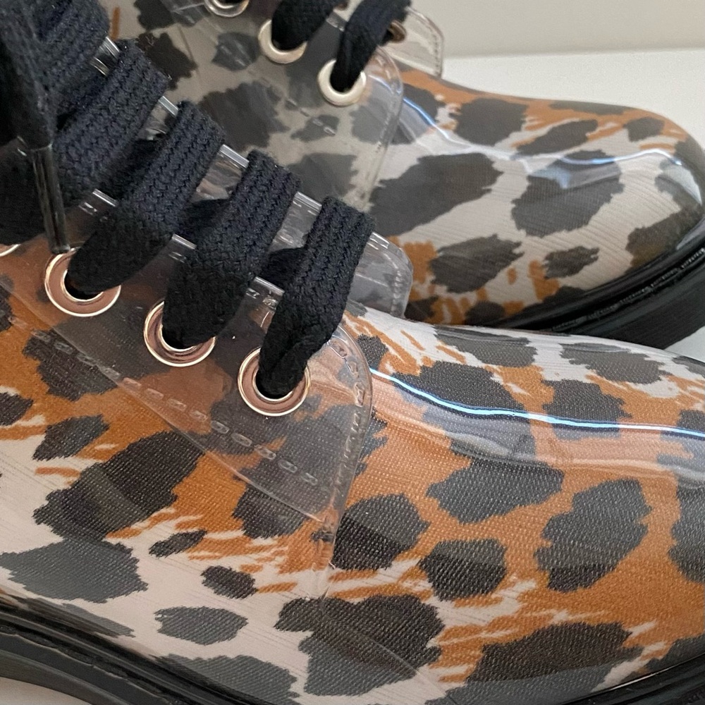 NWT: SERGIO ROSSI | Leopard-print and Clear PVC combat boots